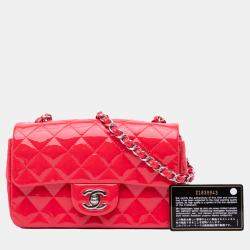 Pre Owned Chanel Red Mini Rectangular Classic Patent Single Flap