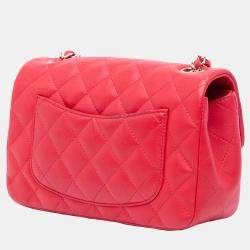 Pre Owned Chanel Red Mini Rectangular Classic Lambskin Single Flap