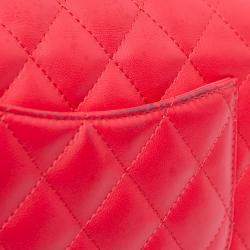 Pre Owned Chanel Red Mini Rectangular Classic Lambskin Single Flap