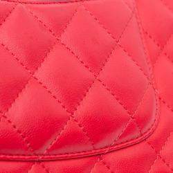Pre Owned Chanel Red Mini Rectangular Classic Lambskin Single Flap