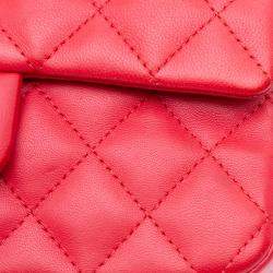 Pre Owned Chanel Red Mini Rectangular Classic Lambskin Single Flap