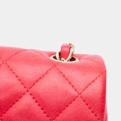 Pre Owned Chanel Red Mini Rectangular Classic Lambskin Single Flap