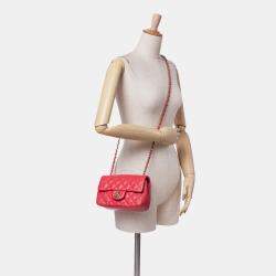 Pre Owned Chanel Red Mini Rectangular Classic Lambskin Single Flap