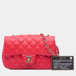 Pre Owned Chanel Red Mini Rectangular Classic Lambskin Single Flap