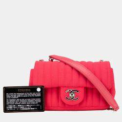 Pre Owned Chanel Pink Mini Vertical Quilted Jersey Single Flap