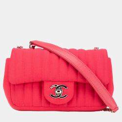 Pre Owned Chanel Pink Mini Vertical Quilted Jersey Single Flap
