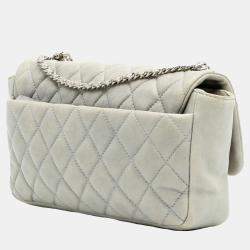 Pre Owned Chanel Grey Medium Quilted Lambskin Coco Rain Flap