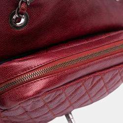 Pre Owned Chanel Red Medium Quilted Caviar Easy Flap
