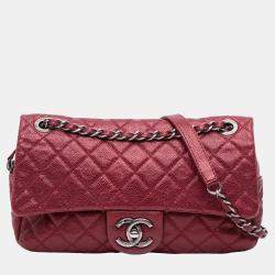 Pre Owned Chanel Red Medium Quilted Caviar Easy Flap