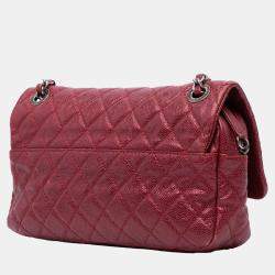 Pre Owned Chanel Red Medium Quilted Caviar Easy Flap