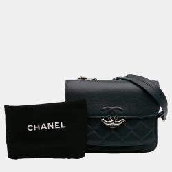 Pre Owned Chanel Blue Quilted Caviar CC Box Mini Flap Bag