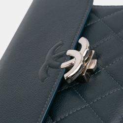 Pre Owned Chanel Blue Quilted Caviar CC Box Mini Flap Bag