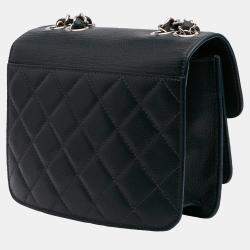 Pre Owned Chanel Blue Quilted Caviar CC Box Mini Flap Bag