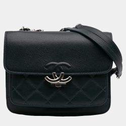 Pre Owned Chanel Blue Quilted Caviar CC Box Mini Flap Bag