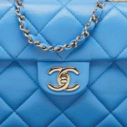 Chanel Blue Quilted Caviar Leather Mini Retro Twist Top Handle Bag