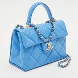 Chanel Blue Quilted Caviar Leather Mini Retro Twist Top Handle Bag