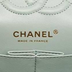 Pre Owned Chanel Green Quilted Caviar Leather Small Classic Double Flap Bag