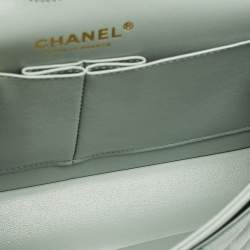 Pre Owned Chanel Green Quilted Caviar Leather Small Classic Double Flap Bag