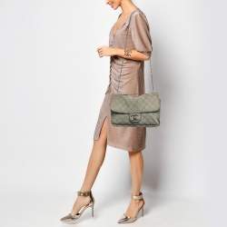 Chanel Grey Quilted Suede Jumbo Whipstitch Classic Single Flap Bag