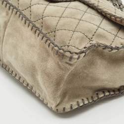 Chanel Grey Quilted Suede Jumbo Whipstitch Classic Single Flap Bag