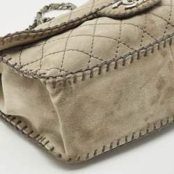 Chanel Grey Quilted Suede Jumbo Whipstitch Classic Single Flap Bag