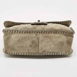 Chanel Grey Quilted Suede Jumbo Whipstitch Classic Single Flap Bag