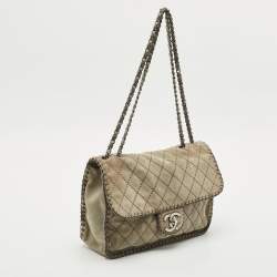 Chanel Grey Quilted Suede Jumbo Whipstitch Classic Single Flap Bag