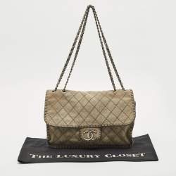 Chanel Grey Quilted Suede Jumbo Whipstitch Classic Single Flap Bag