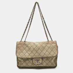 Chanel Grey Quilted Suede Jumbo Whipstitch Classic Single Flap Bag