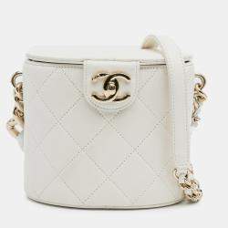 Chanel White Lambskin CC Elegant Chain Vanity Case