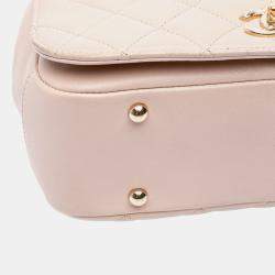 Pre Owned Chanel Beige Lambskin Medium Quilted Carry Chic Flap