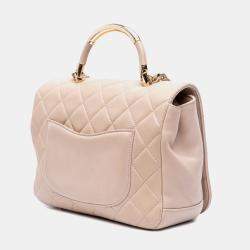 Pre Owned Chanel Beige Lambskin Medium Quilted Carry Chic Flap