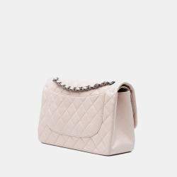 Pre Owned Chanel White Lambskin Jumbo Classic Double Flap