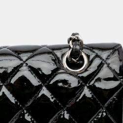 Pre Owned Chanel Black Patent Medium Classic Double Flap