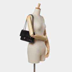 Pre Owned Chanel Black Patent Medium Classic Double Flap
