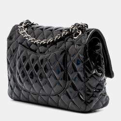 Pre Owned Chanel Black Patent Medium Classic Double Flap