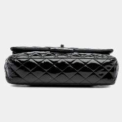 Pre Owned Chanel Black Patent Medium Classic Double Flap