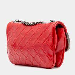 Pre Owned Chanel Red Calfskin Aged CC Chain Frame Flap