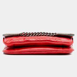 Pre Owned Chanel Red Calfskin Aged CC Chain Frame Flap