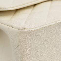 Pre Owned Chanel White Caviar Jumbo Classic Double Flap