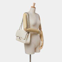 Pre Owned Chanel White Caviar Jumbo Classic Double Flap