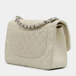 Pre Owned Chanel White Caviar Jumbo Classic Double Flap