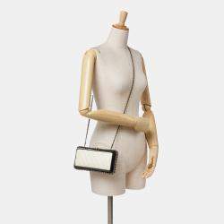 Chanel Black/White Lambskin Quilted Chain Around Clutch
