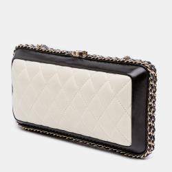 Chanel Black/White Lambskin Quilted Chain Around Clutch