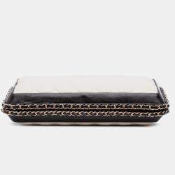 Chanel Black/White Lambskin Quilted Chain Around Clutch