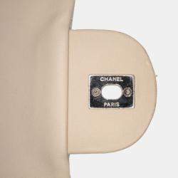 Pre Owned Chanel Beige Lambskin Jumbo Quilted Coco Rain Flap