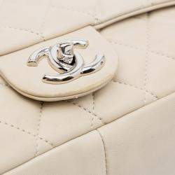 Pre Owned Chanel Beige Lambskin Jumbo Quilted Coco Rain Flap