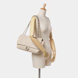 Pre Owned Chanel Beige Lambskin Jumbo Quilted Coco Rain Flap