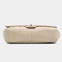 Pre Owned Chanel Beige Lambskin Jumbo Quilted Coco Rain Flap