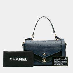 Pre Owned Chanel Navy Blue Quilted Sheepskin Double Chevron Mini Flap Bag